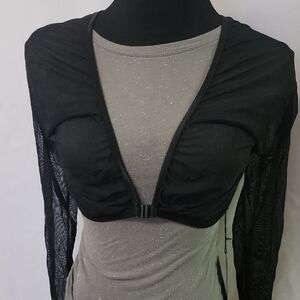 Sleevey Wonders Black Sheer Long Sleeve Crop Top Reversible